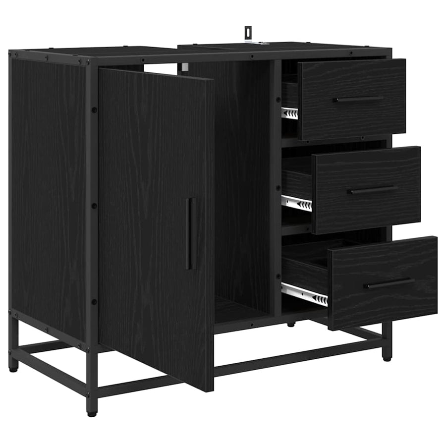 Badkamerkast met lade Zwart Eiken 65 x 33 x 60 cm Bewerkt hout
