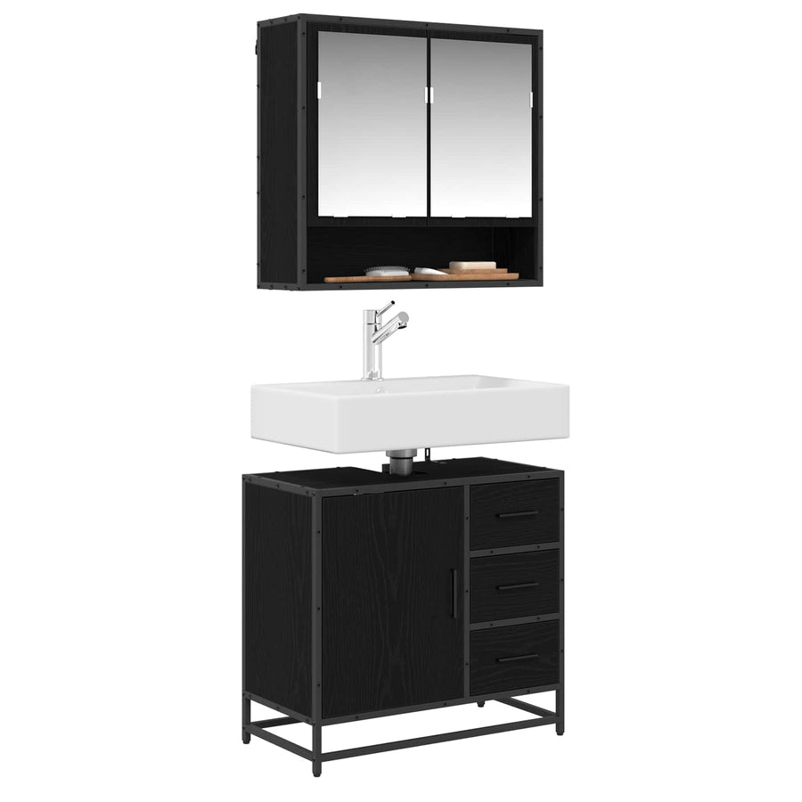 Badkamerkast met lade Zwart Eiken 65 x 33 x 60 cm Bewerkt hout