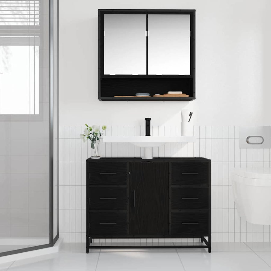 Badkamertenk te kast Zwart eiken 80 x 33 x 60 cm Bewerkt hout