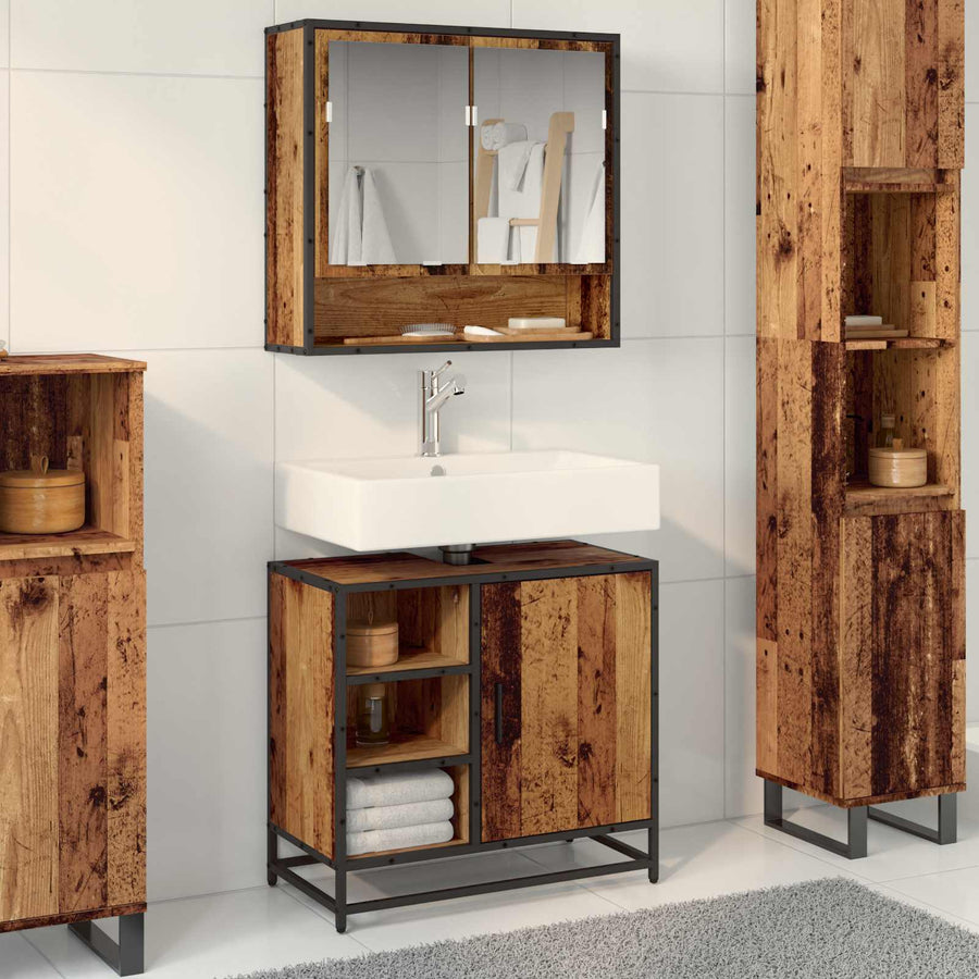 Badkamerkast met plank Oud Hout 65 x 33 x 60 cm Bewerkt hout