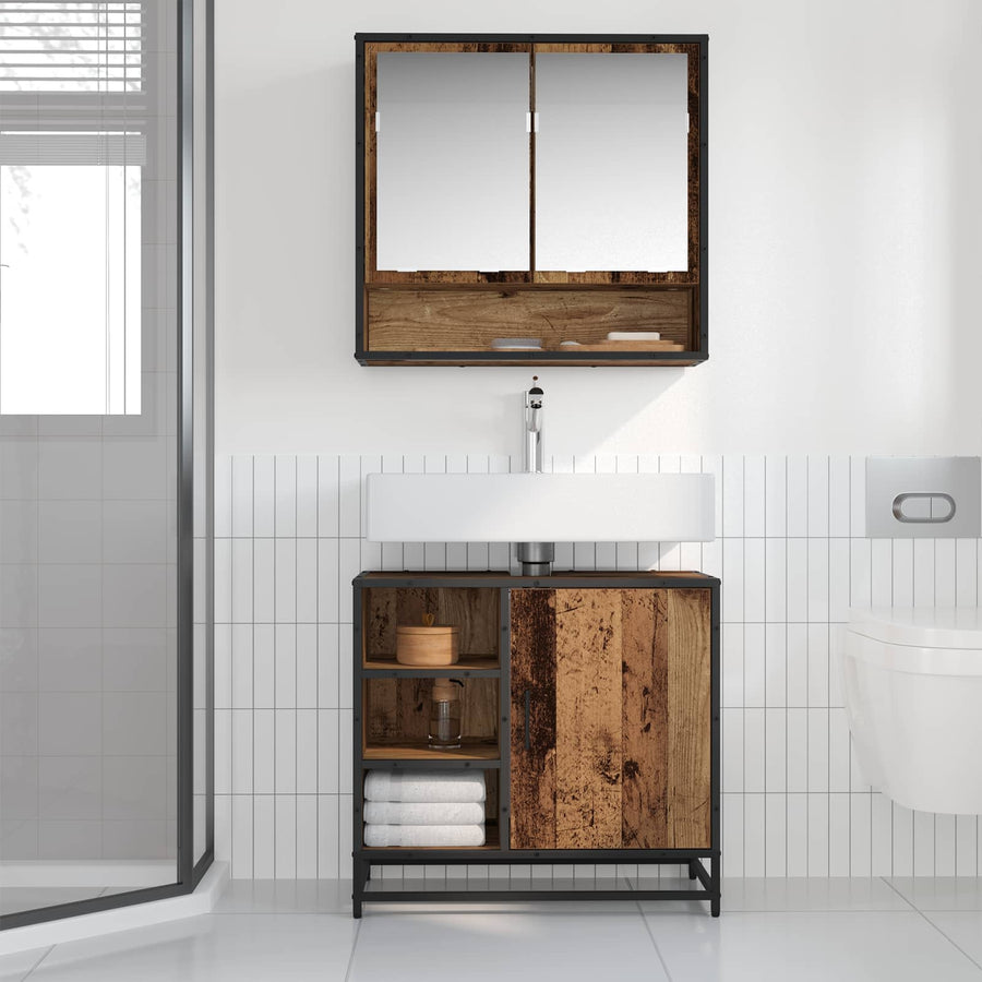 Badkamerkast met plank Oud Hout 65 x 33 x 60 cm Bewerkt hout