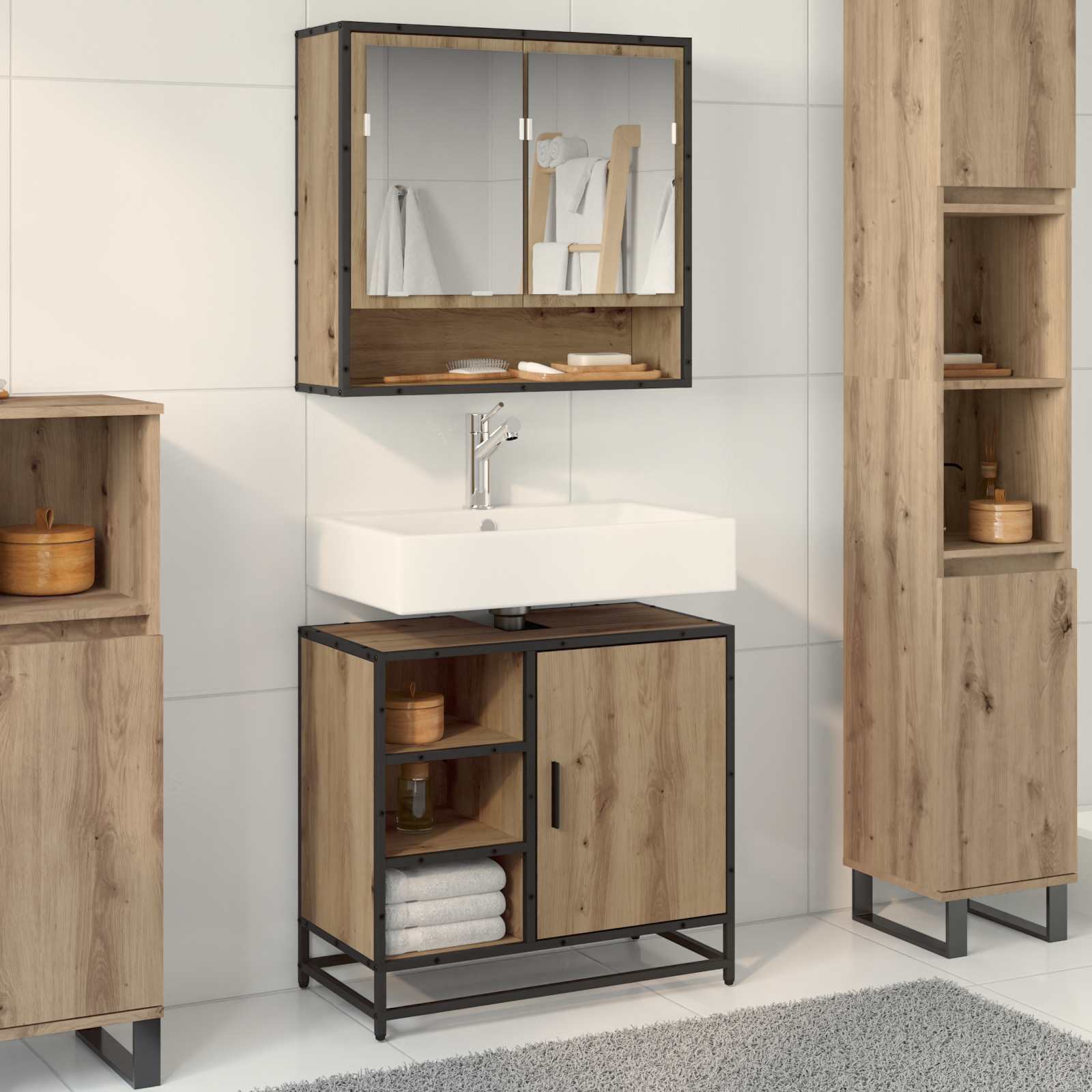 Badkamerkast Artisan Eiken 65 x 33 x 60 cm Bewerkt hout