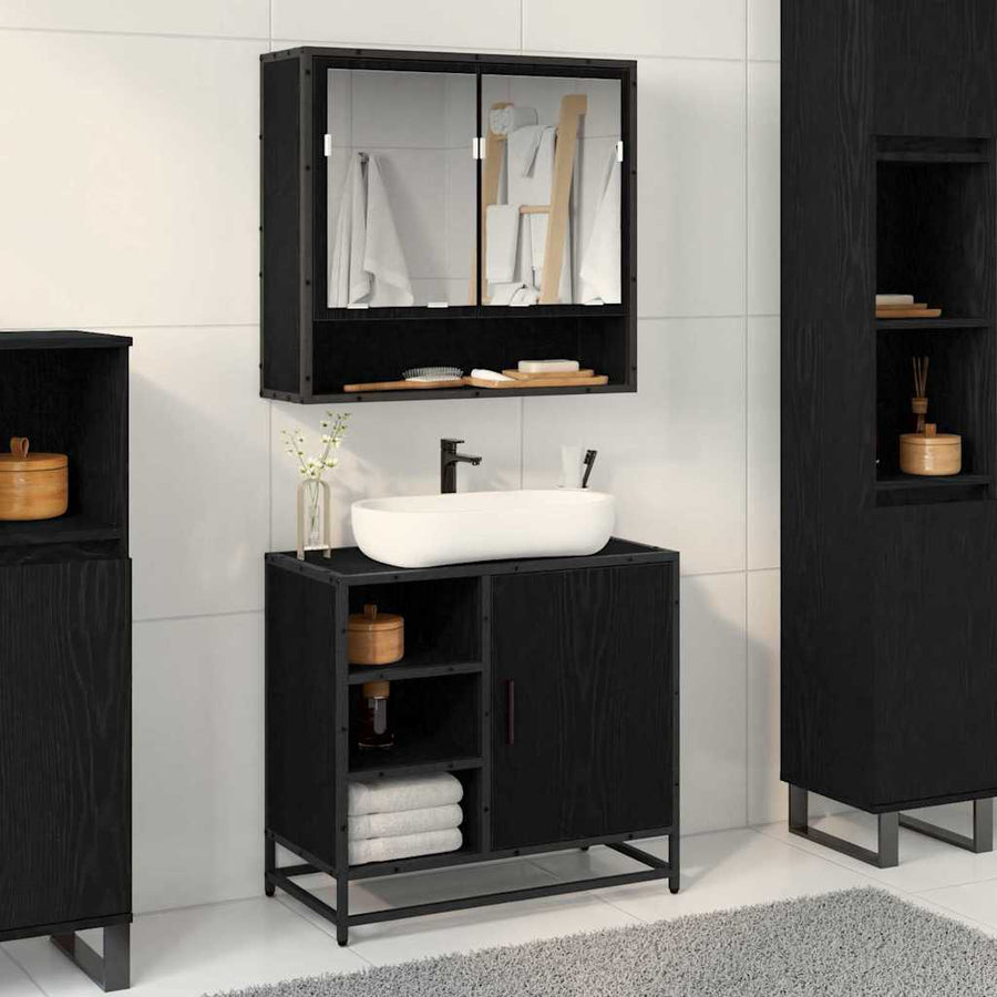 Badkamertenk te kast Zwart eiken 65 x 33 x 60 cm Bewerkt hout