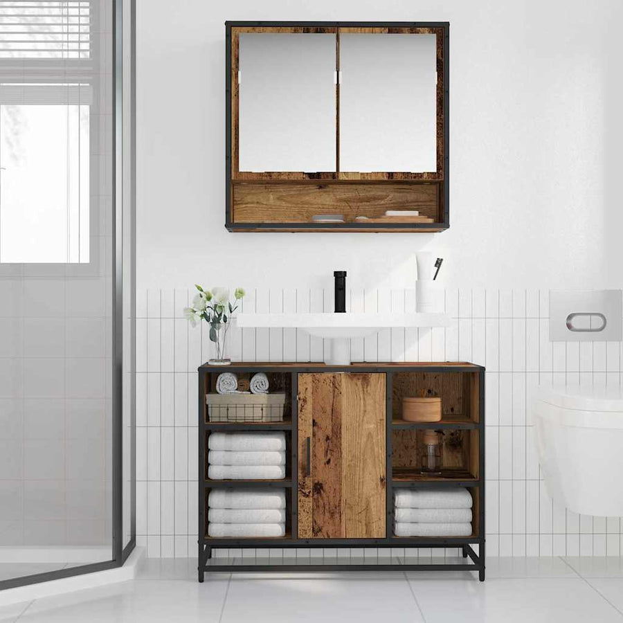 Badkamertenk te kast Oud hout 80 x 33 x 60 cm Bewerkt hout