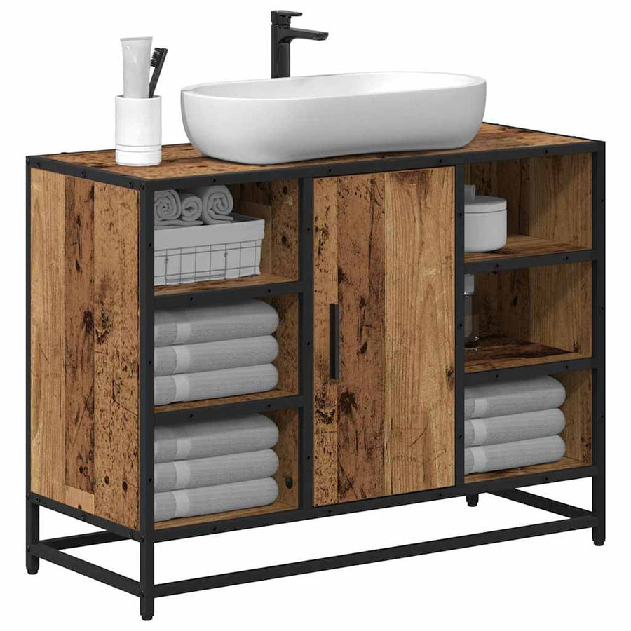 Badkamertenk te kast Oud hout 80 x 33 x 60 cm Bewerkt hout