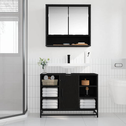 Badkamertenk te kast Zwart eiken 80 x 33 x 60 cm Bewerkt hout