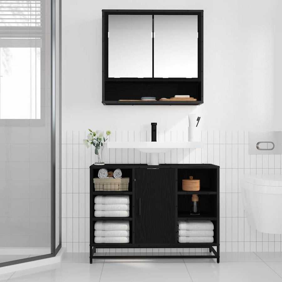 Badkamertenk te kast Zwart eiken 80 x 33 x 60 cm Bewerkt hout