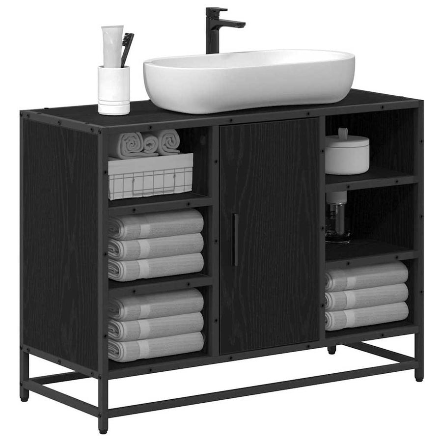 Badkamertenk te kast Zwart eiken 80 x 33 x 60 cm Bewerkt hout