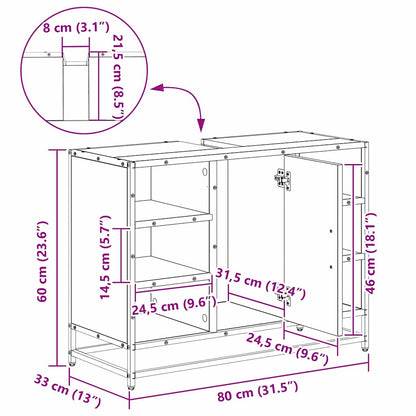 Badkamertenk te kast Zwart eiken 80 x 33 x 60 cm Bewerkt hout