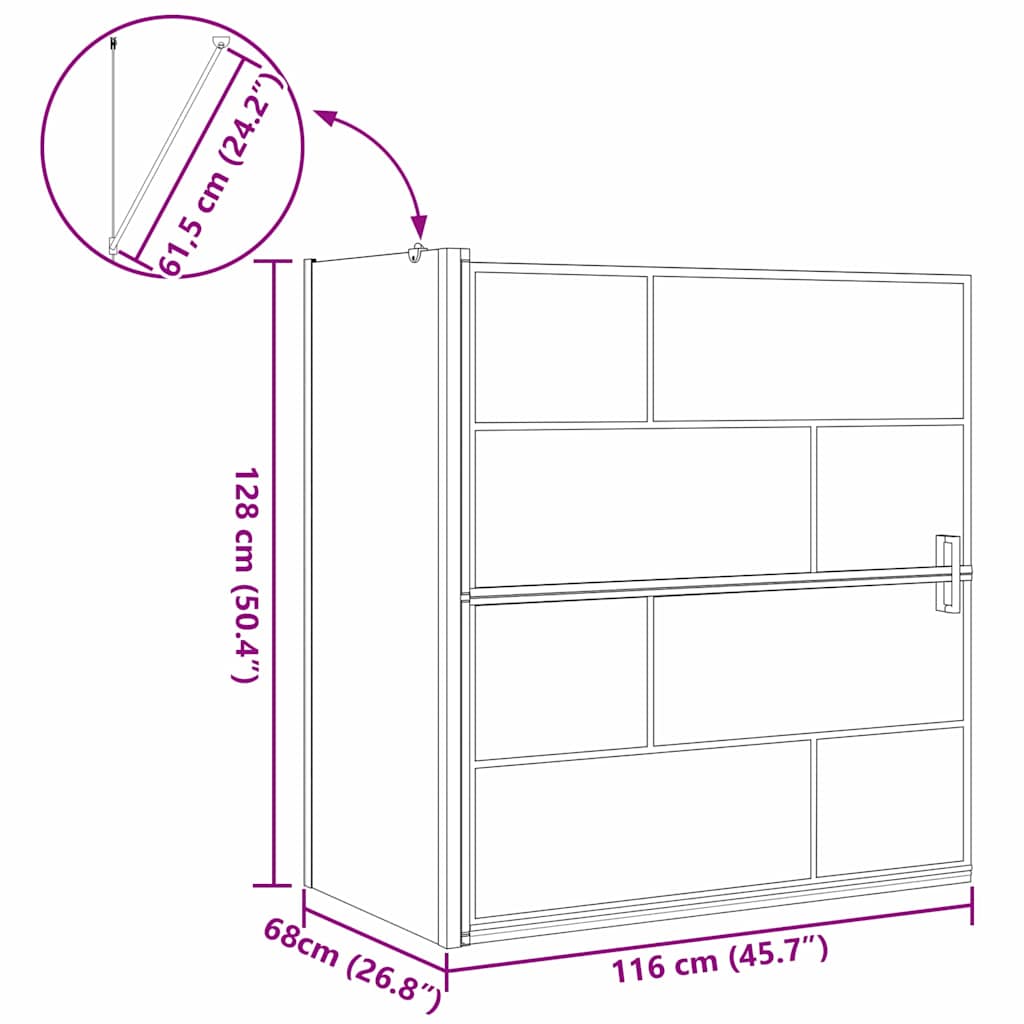 Bad Douche Scherm Zwart en transparant 116 x 67 x 129.5 cm