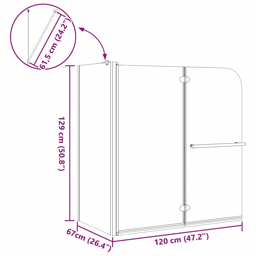 Bi-Vouw Douche Omheining Donker Transparant 120 x 67 x 129 cm
