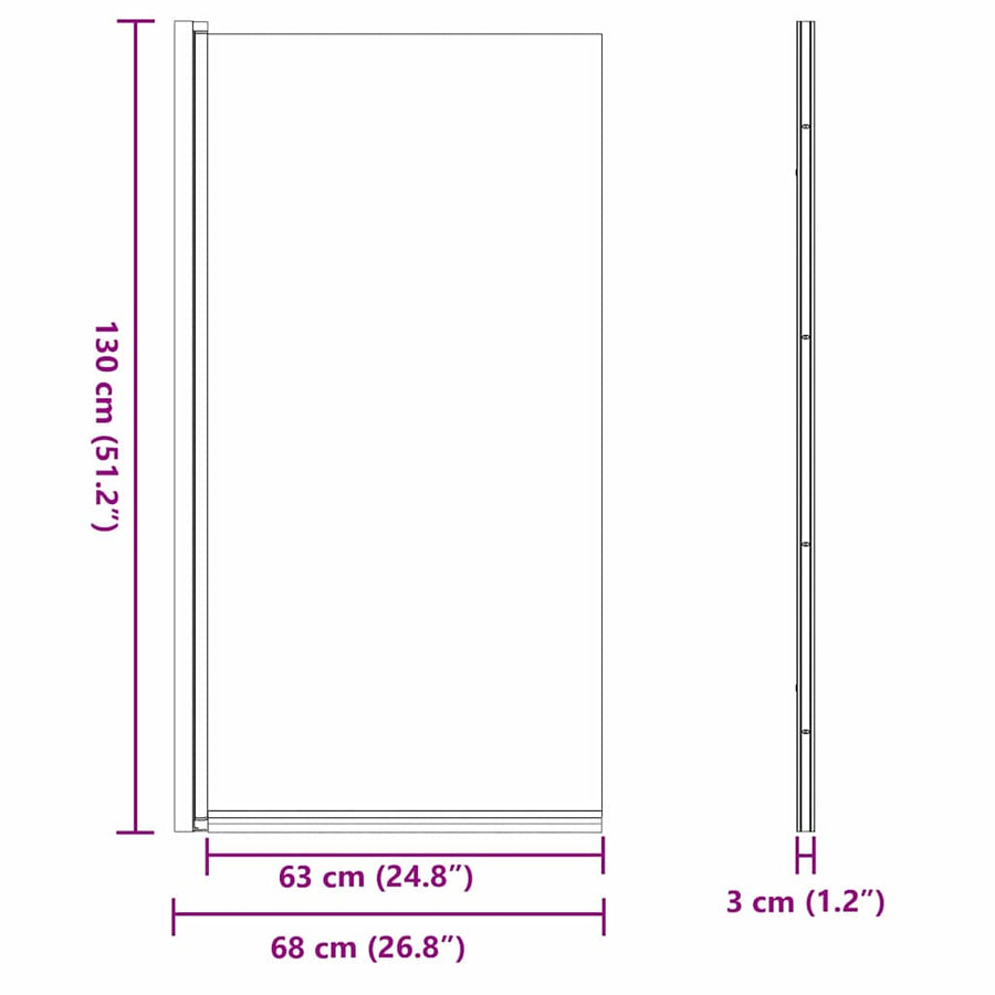 Bad Douchescreen Zwart 68 x 130 cm Gehard glas