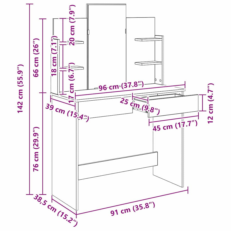Plafondtafel met lade Zwart Eiken 96 x 39 x 142 cm Bewerkt hout