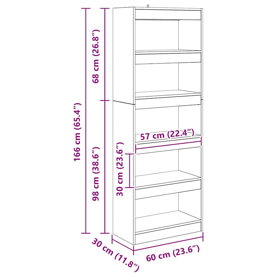 Boekenkast Oud hout 60 x 30 x 166 cm Bewerkt hout