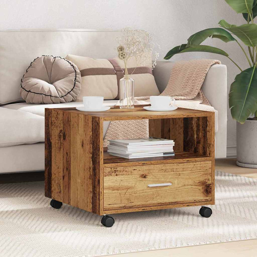 Salontafel with Drawer Oud hout 55 x 55 x 45 cm Bewerkt hout