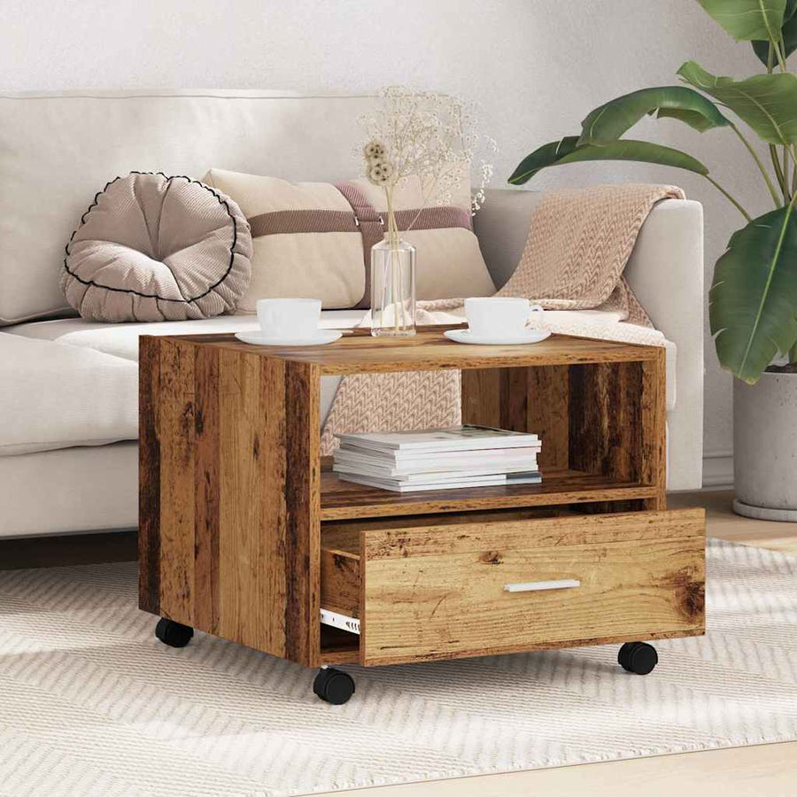 Salontafel with Drawer Oud hout 55 x 55 x 45 cm Bewerkt hout
