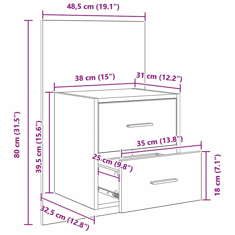 Wandkastje 2 pcs Artisan Eiken 48,5 x 32,5 x 80 cm Bewerkt hout