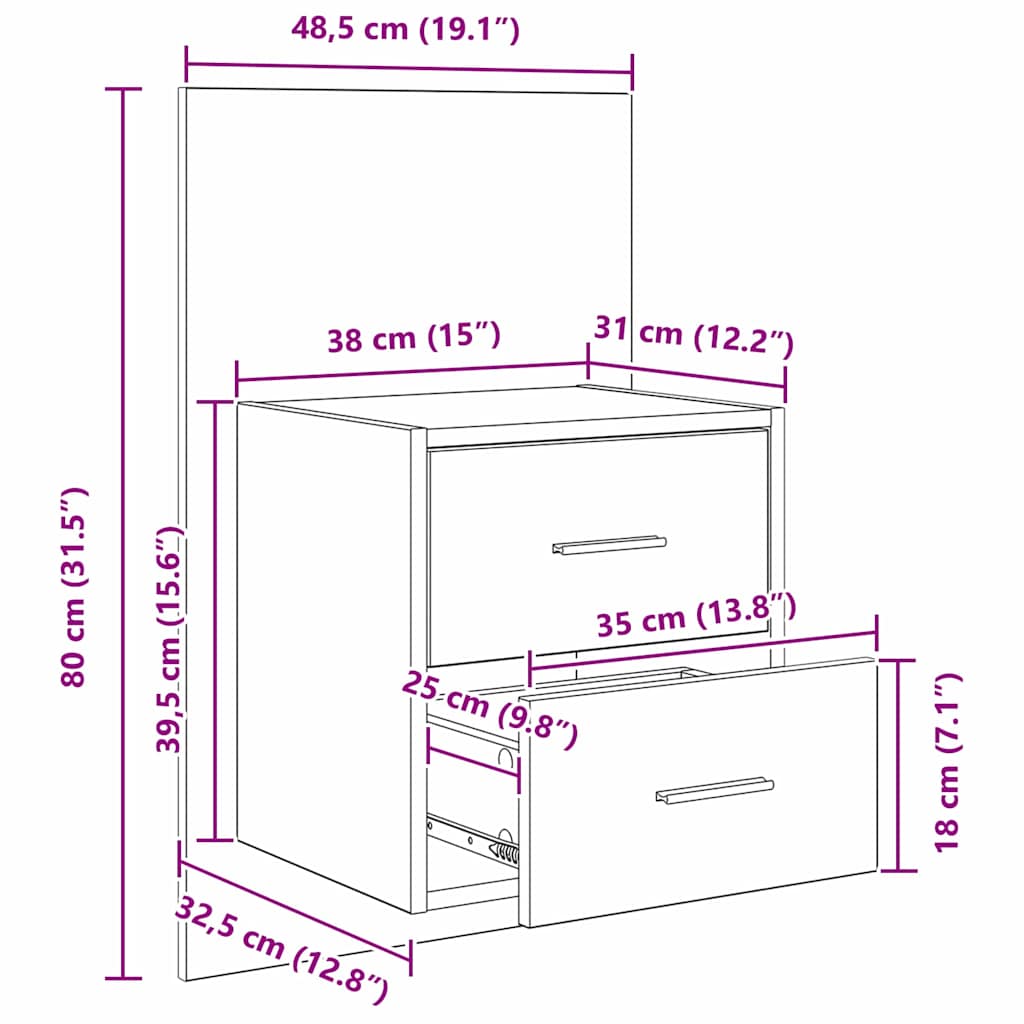Wandkastje 2 pcs Zwart Eiken 48,5 x 32,5 x 80 cm Bewerkt hout