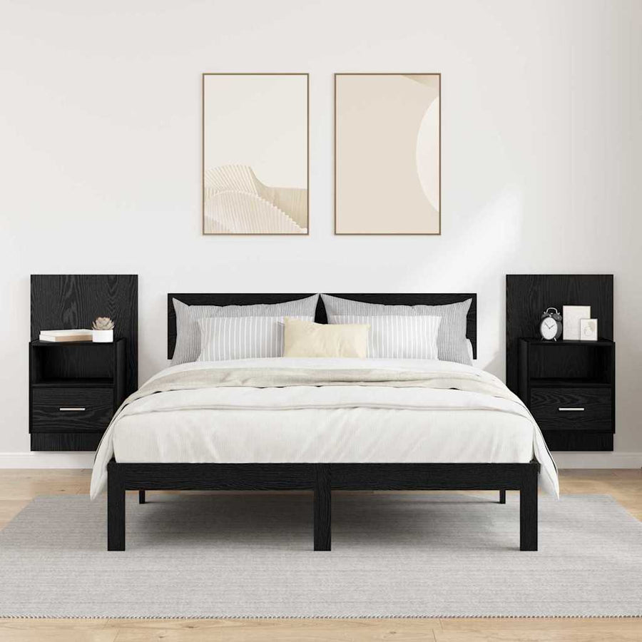 Bedkast 2 pcs Zwart eiken 48.5 x 32.5 x 80 cm Bewerkt hout