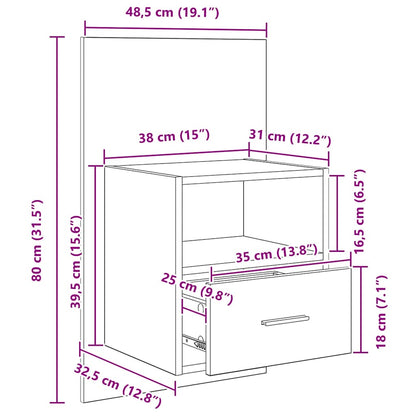 Bedkast 2 pcs Zwart eiken 48.5 x 32.5 x 80 cm Bewerkt hout