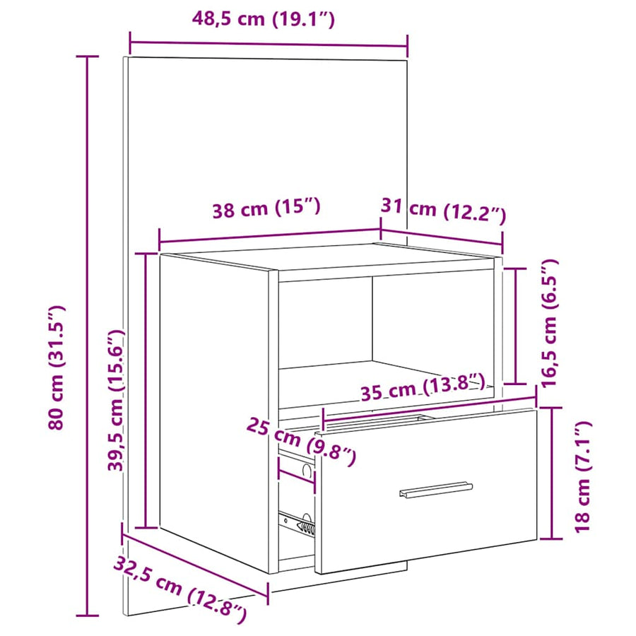 Bedkast 2 pcs Zwart eiken 48.5 x 32.5 x 80 cm Bewerkt hout