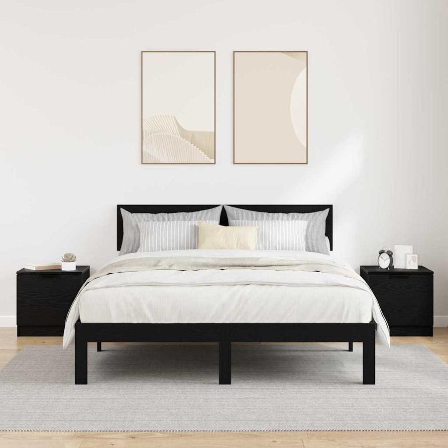 Bedkast 2 pcs Zwart eiken 40 x 39 x 40 cm Bewerkt hout