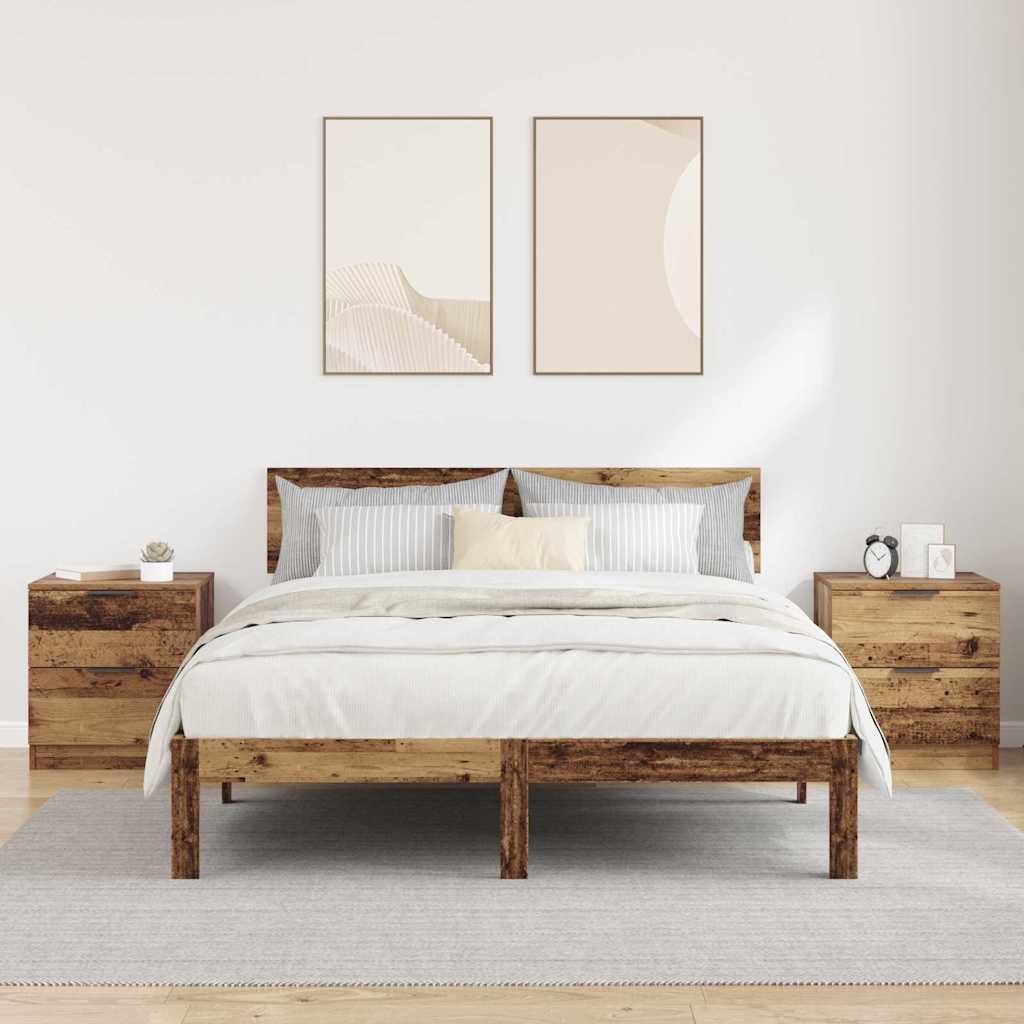 Nachtkastje met lade 2 pcs Oudhout 45 x 39 x 50cm Bewerkt hout