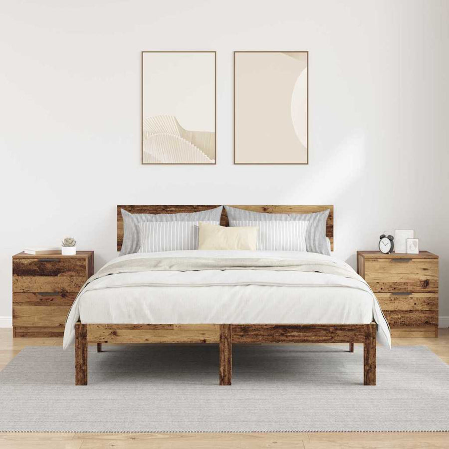 Nachtkastje met lade 2 pcs Oudhout 45 x 39 x 50cm Bewerkt hout