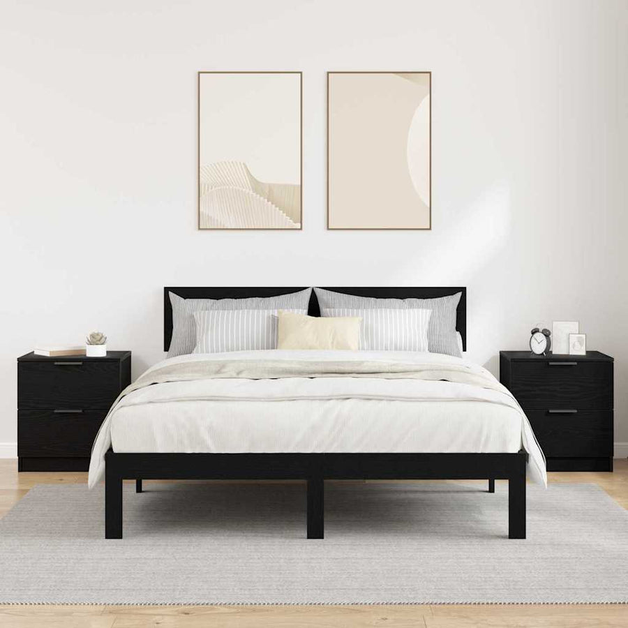 Nachtkastje 2 pcs Zwart Eiken 45 x 39 x 50cm Bewerkt hout