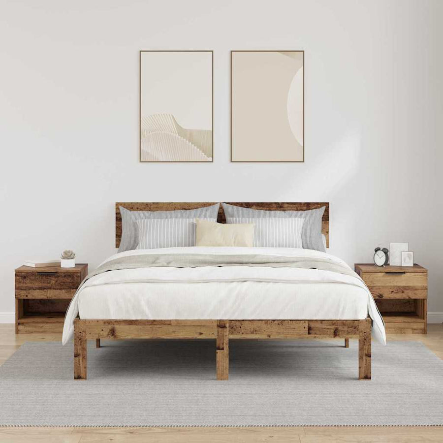 Bed kast met lade 2 pcs Oudhout 40 x 39 x 40cm Bewerkt hout