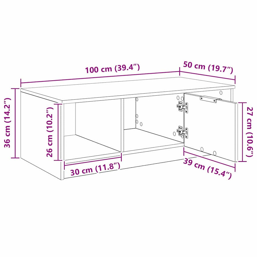 Salontafel artisanaal eikenkleurig 100 x 50 x 36 cm