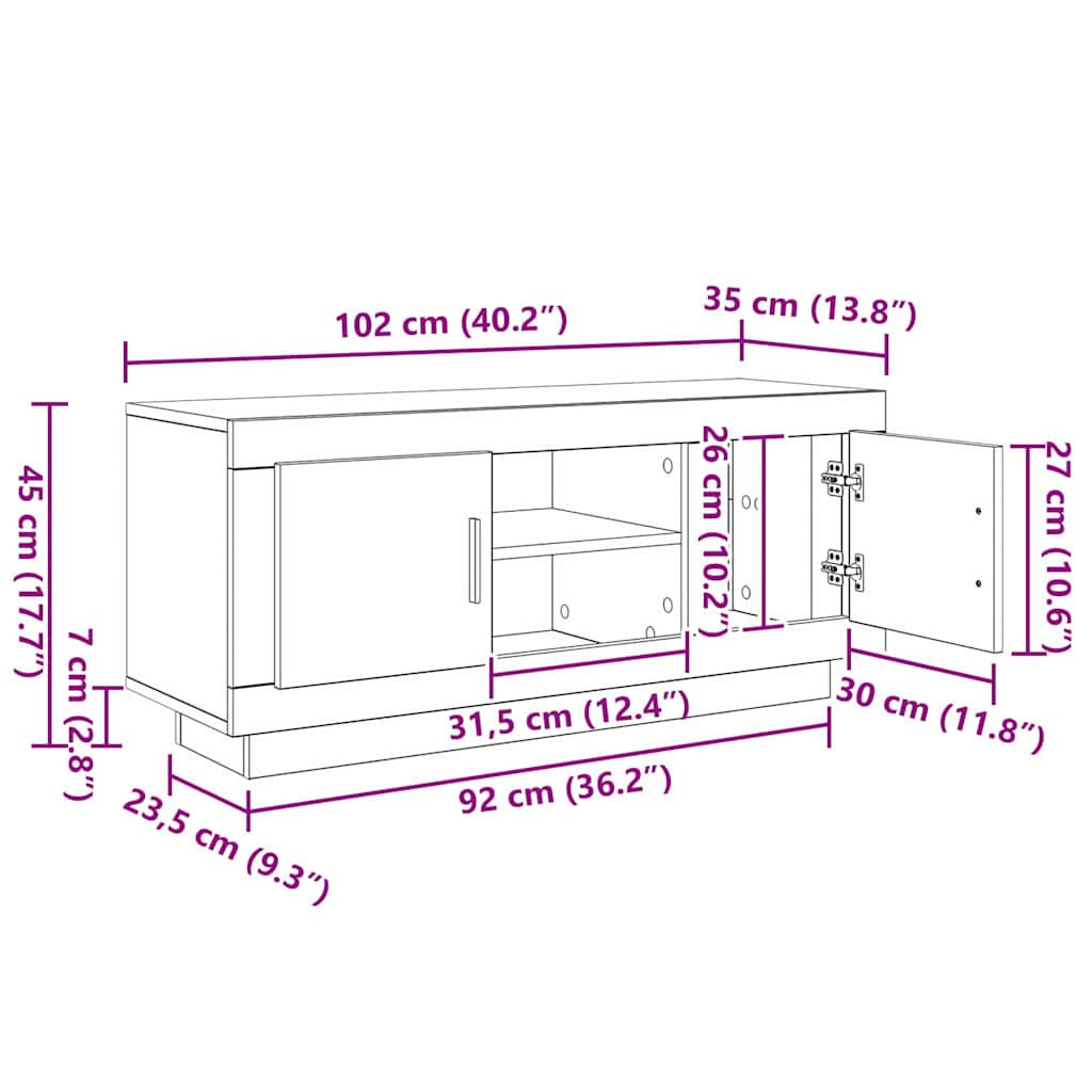 TV-kast Zwart Eiken 102 x 35 x 45 cm Bewerkt hout