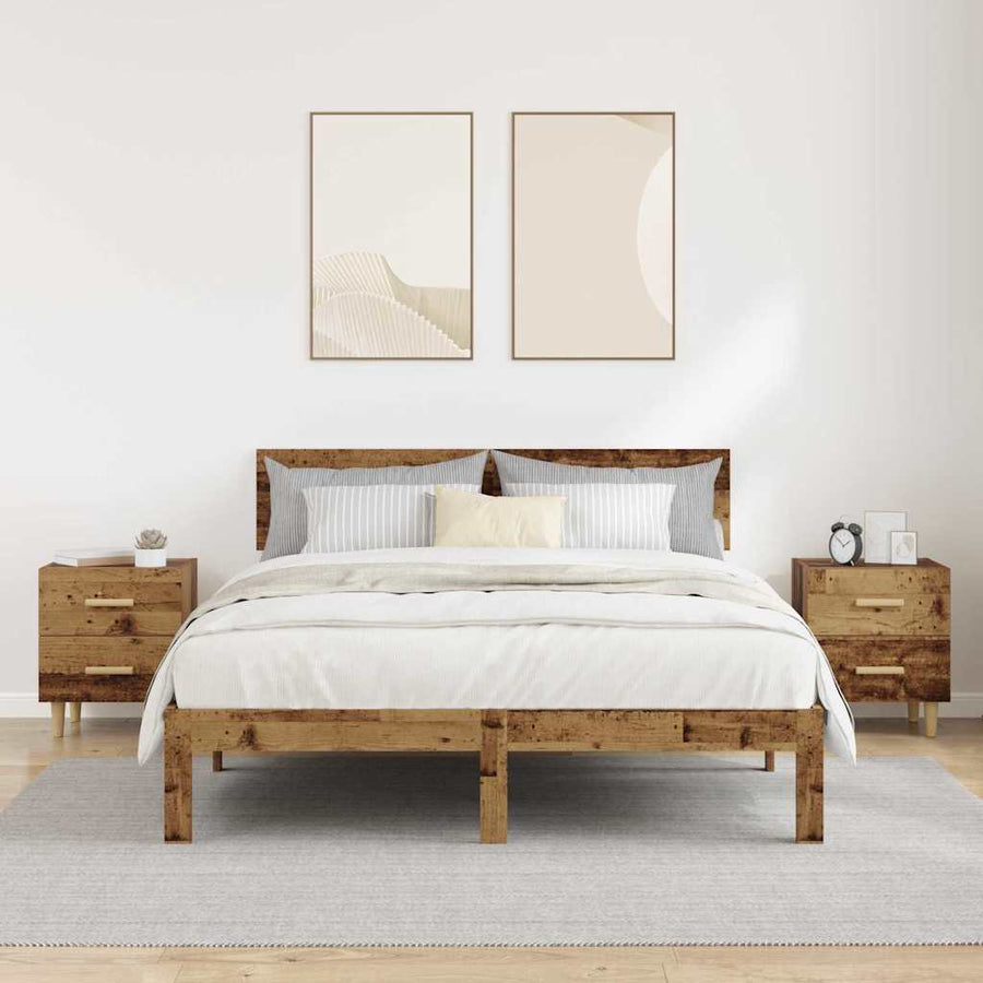Bedkast met lade 2 pcs Oud hout 40 x 35 x 47,5 cm Bewerkt hout