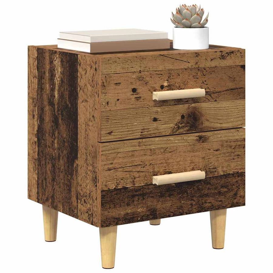 Bedkast met lade 2 pcs Oud hout 40 x 35 x 47,5 cm Bewerkt hout