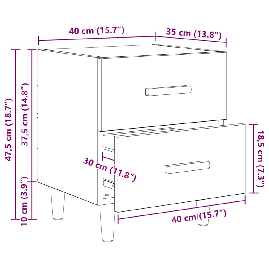 Bedkast artisanaal eikenkleurig 40 x 35 x 47,5 cm Bewerkt hout