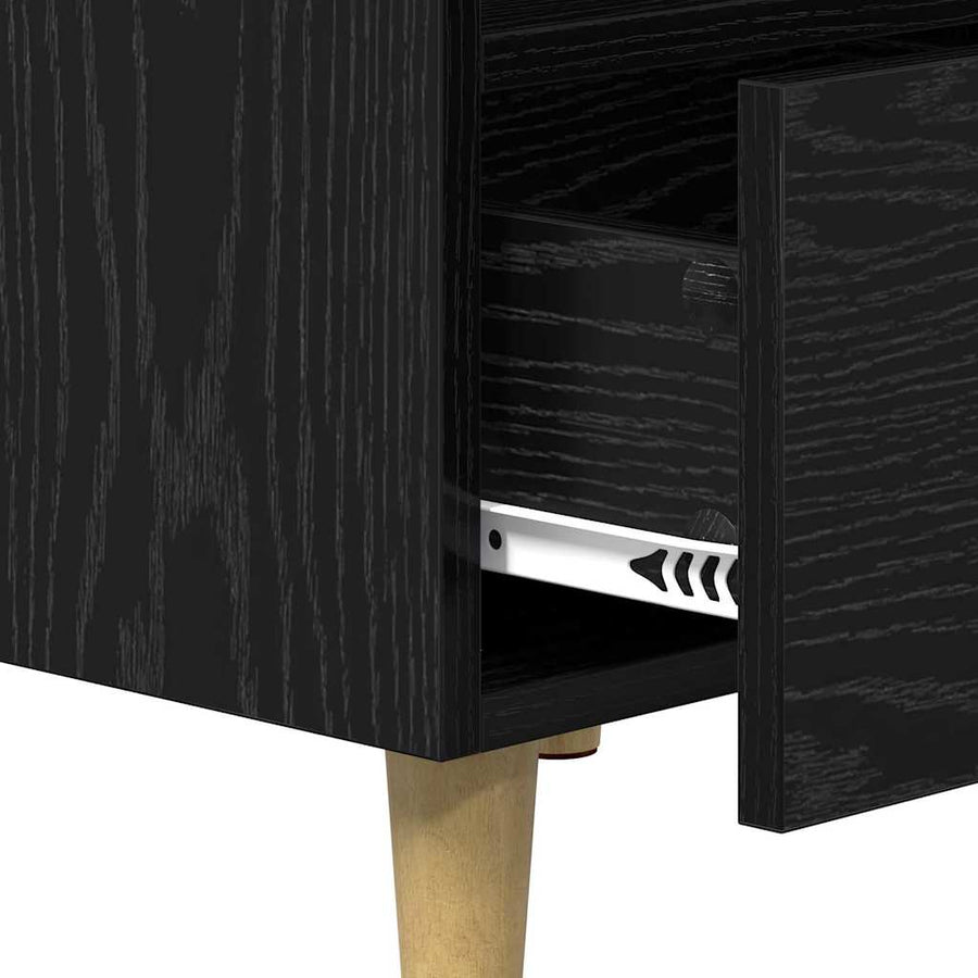 Bedkast met lade Zwart eiken 40 x 35 x 47,5 cm Bewerkt hout
