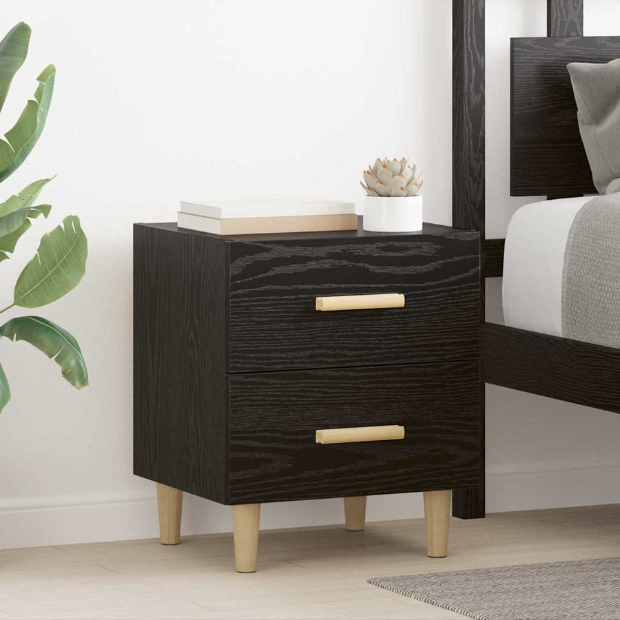 Bedkast met lade Zwart eiken 40 x 35 x 47,5 cm Bewerkt hout