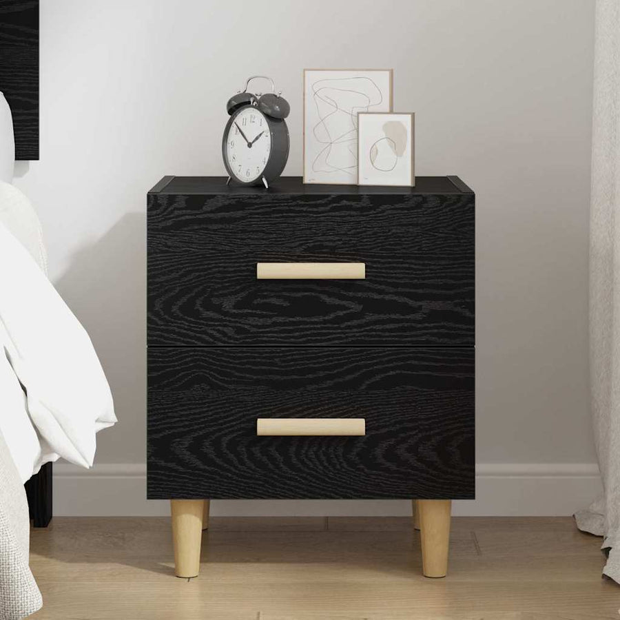 Bedkast met lade Zwart eiken 40 x 35 x 47,5 cm Bewerkt hout