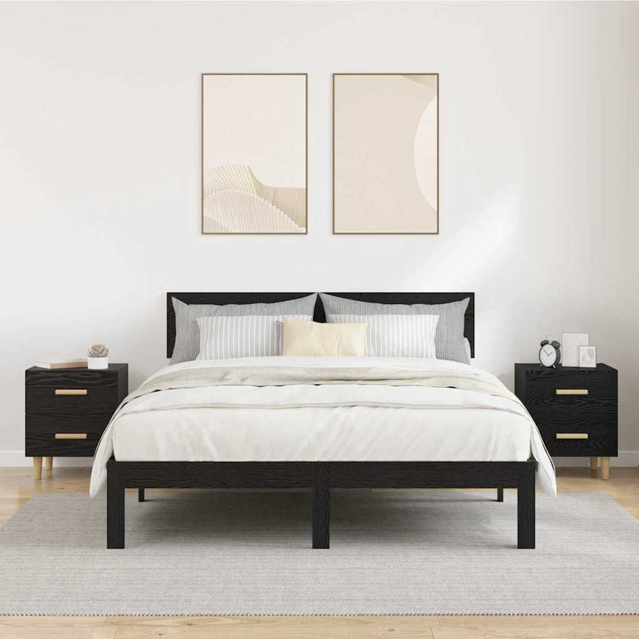 Bedkast 2 pcs Zwart eiken 40 x 35 x 47,5 cm Bewerkt hout