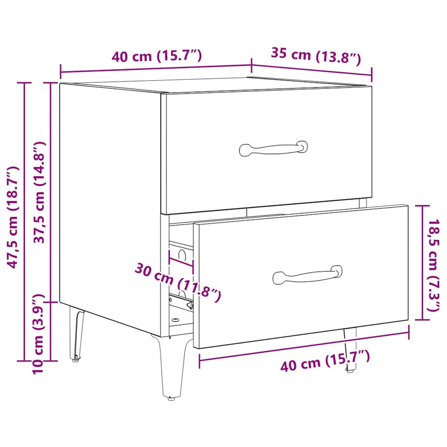 Bedkast met lade Oud hout 40 x 35 x 47,5 cm Bewerkt hout