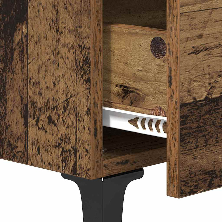 Bedkast met lade 2 pcs Oud hout 40 x 35 x 47,5 cm Bewerkt hout