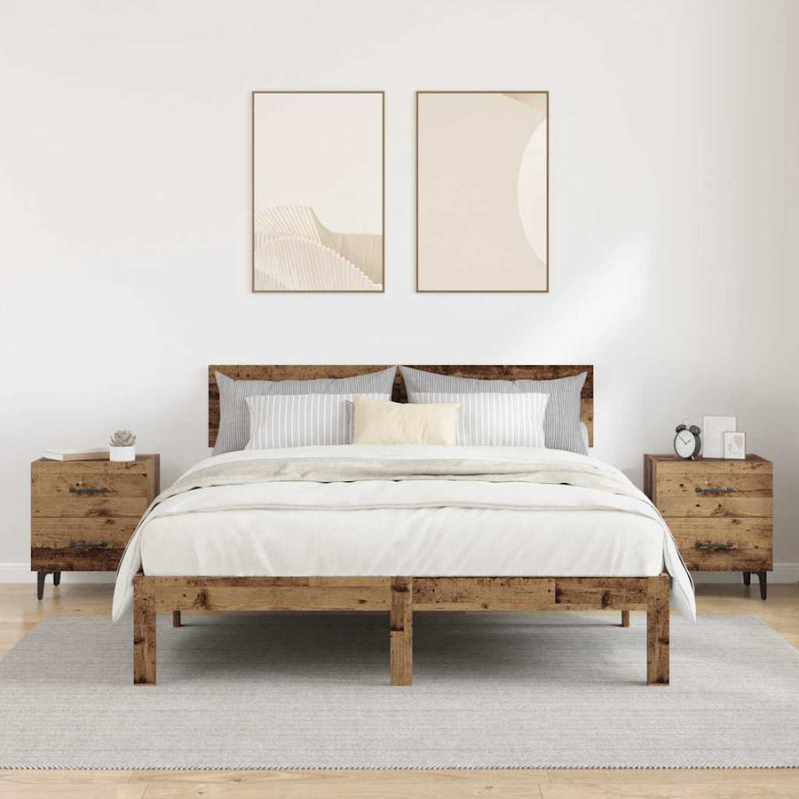 Bedkast met lade 2 pcs Oud hout 40 x 35 x 47,5 cm Bewerkt hout