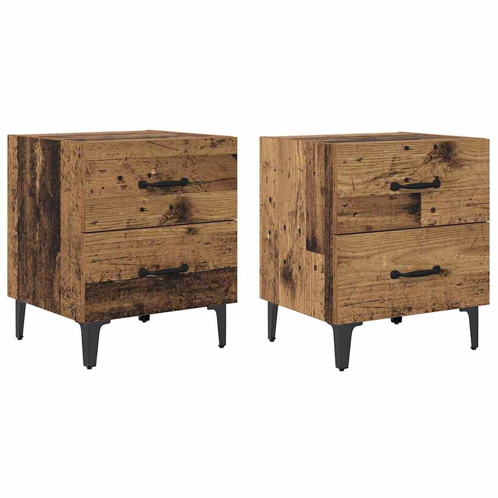 Bedkast met lade 2 pcs Oud hout 40 x 35 x 47,5 cm Bewerkt hout