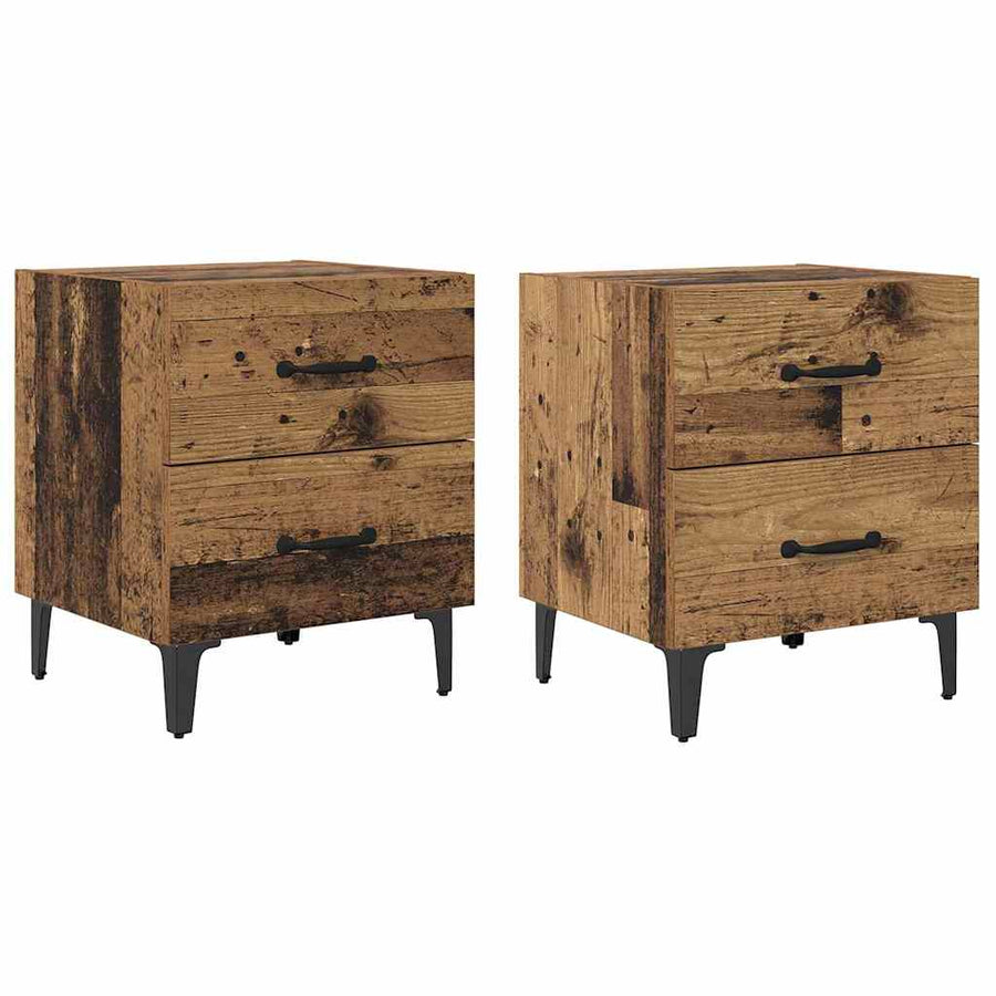 Bedkast met lade 2 pcs Oud hout 40 x 35 x 47,5 cm Bewerkt hout