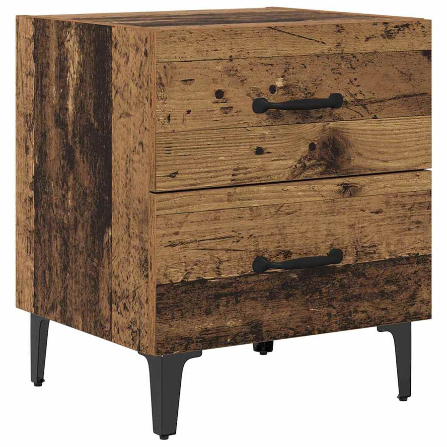 Bedkast met lade 2 pcs Oud hout 40 x 35 x 47,5 cm Bewerkt hout