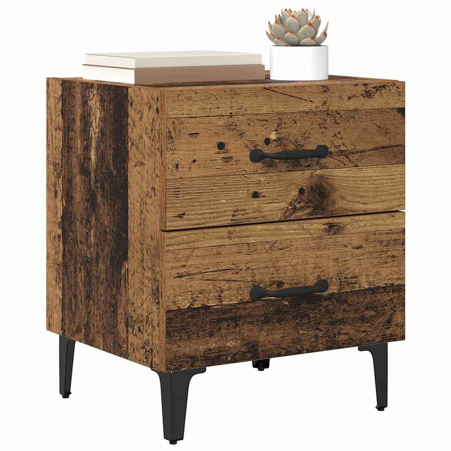 Bedkast met lade 2 pcs Oud hout 40 x 35 x 47,5 cm Bewerkt hout
