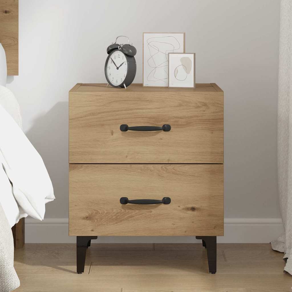 Bedkast artisanaal eikenkleurig 40 x 35 x 47,5 cm Bewerkt hout