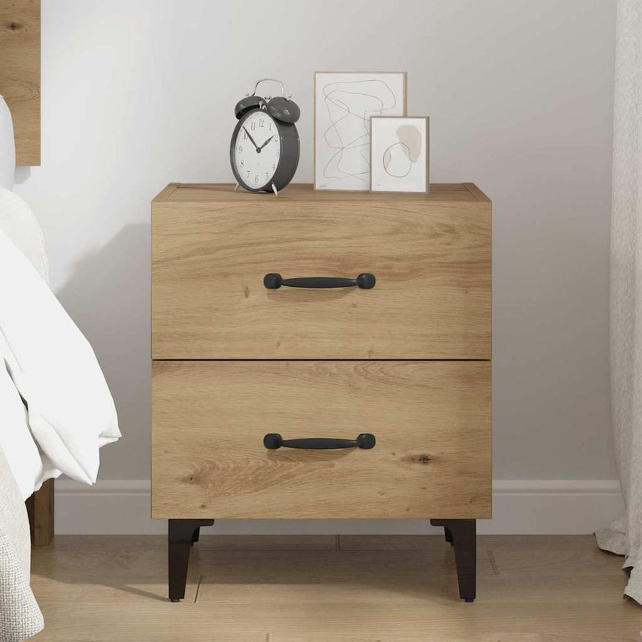 Bedkast artisanaal eikenkleurig 40 x 35 x 47,5 cm Bewerkt hout