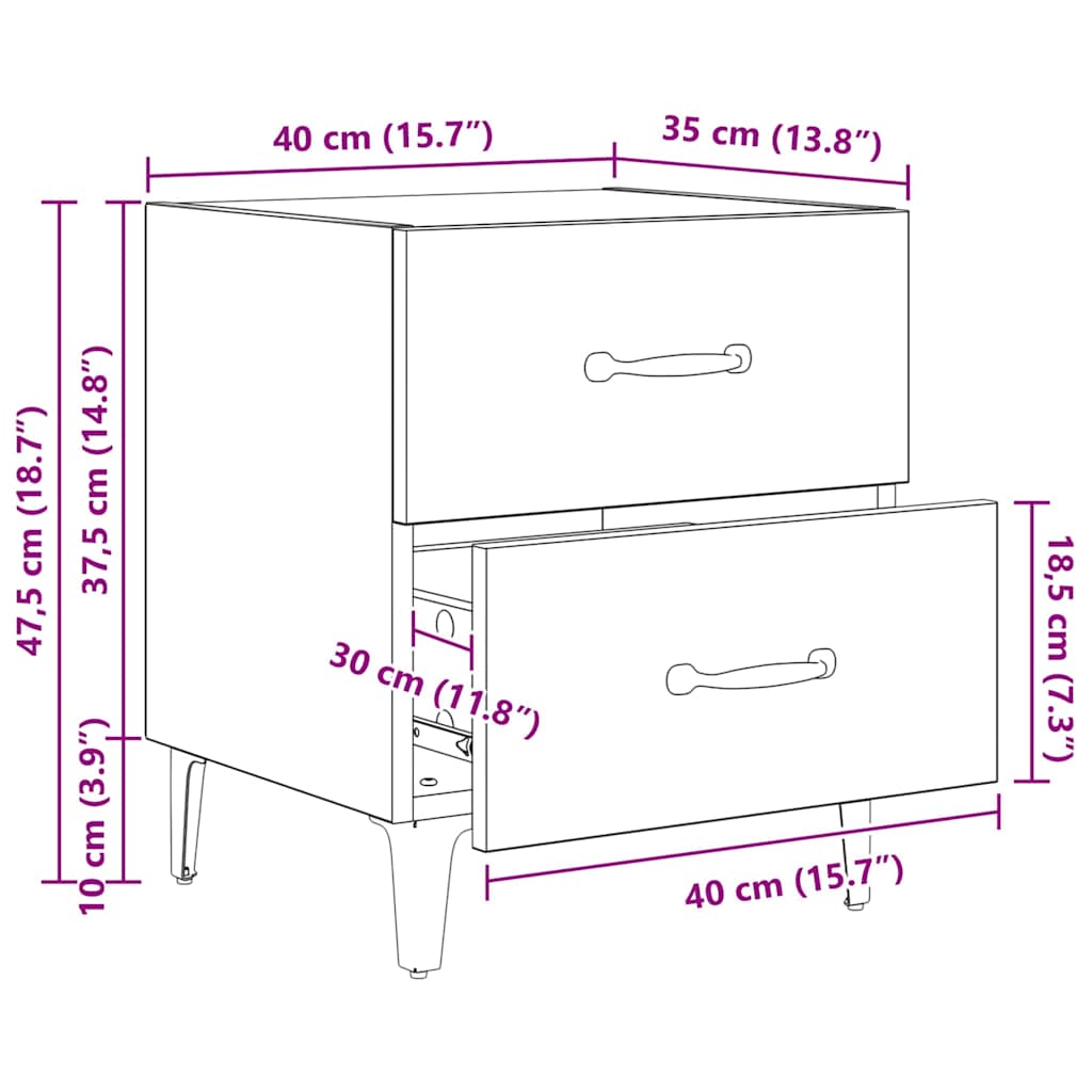 Bedkast artisanaal eikenkleurig 40 x 35 x 47,5 cm Bewerkt hout