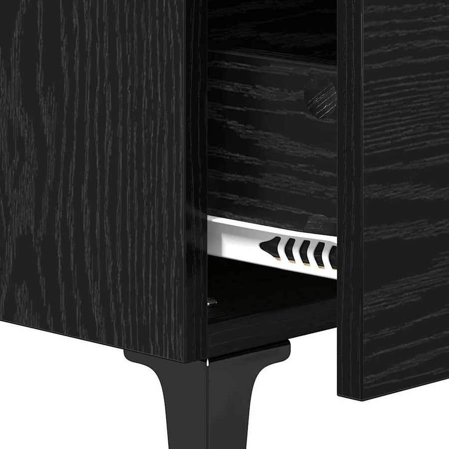 Bedkast met lade Zwart eiken 40 x 35 x 47,5 cm Bewerkt hout